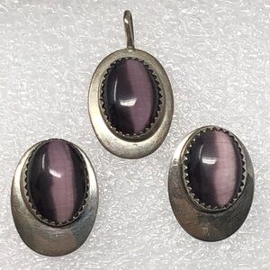 Vintage Sterling Silver Set Pendant & Earrings Navajo Southwestern Hand Crafted
